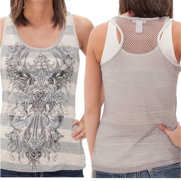 Angels & Diamonds Wing graphic tank metallic thread Rhinestone accents Small - Picture 1 of 8